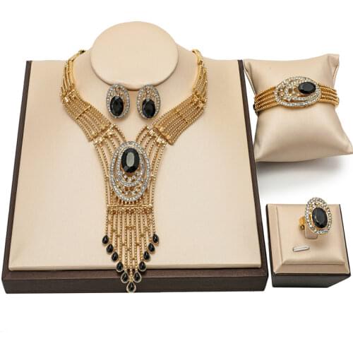 Longqu 2020 Charm African gold Women Jewelry Set Bridal Earrings Ring Drop Jewelry Sets Classic Wedding Dubai Necklace Bracelet