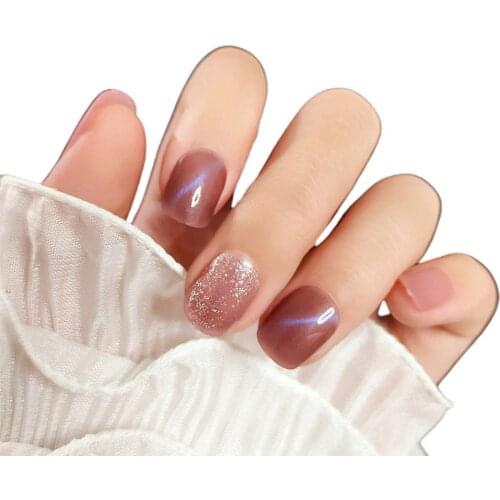 24Pcs Fashion Pink Glitter DIY False Nails Art Tip Decor Tool Full Cover Sticker Design Nail Art DIY Accessories