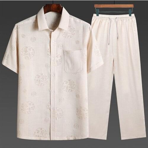 Print Mens Shirt Chinese Style Casual Shirts Men Kung Fu Uniform Turn-Down Collar Short Sleeve Oversized Camisa Dragon Tang Suit