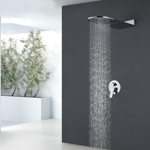 Wall mounted chrome plated bathroom shower faucet set Two functions Brass shower set with Rainfall Waterfall shower head