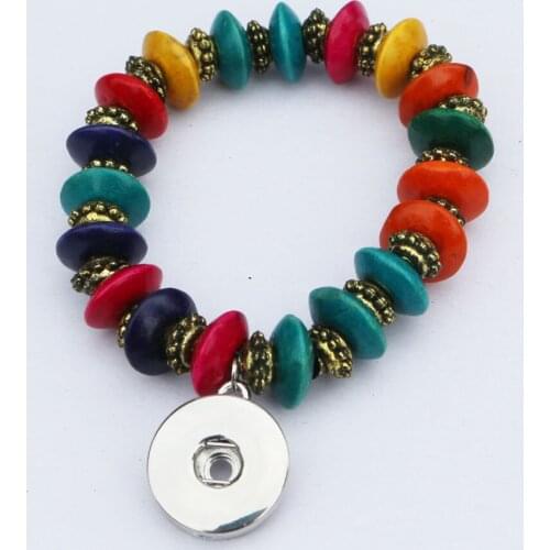 New Snap Bracelet&Bangles Multi-color Wooden Beads Bracelets With 18mm Metal Snap Charm Bracelets DIY Metal SnapJewelry