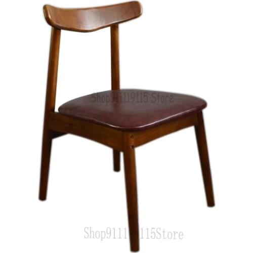 Solid Wood Dining Chair Family Back Chair North Europe Simple Modern Fast Food Restaurant Coffee Hotel Calf Horn Chair Korean St