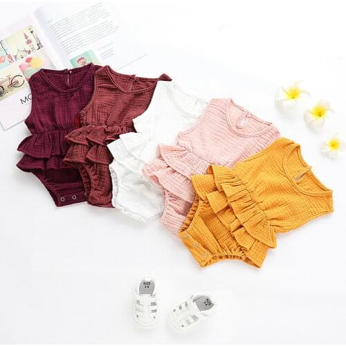 2019 Newborn Kid Baby Girl Clothes Sleeveles Romper Dress Cotton Linen Outfit