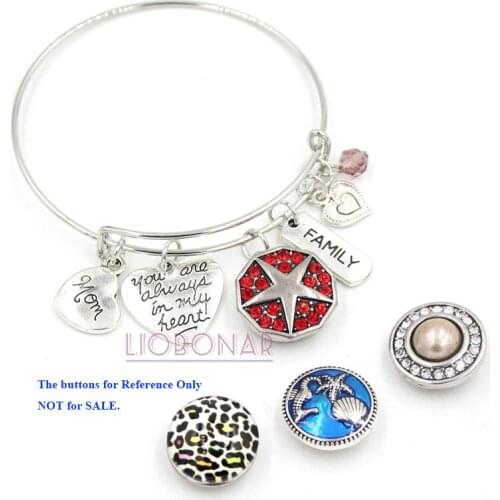 Wholesale Memorial Jewelry MOM Charm Bracelet Expandable Bangle Snap Bracelets Gift