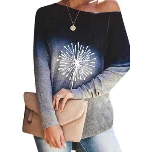 Autumn Elements Long Sleeve Casual Tops Women O-Neck Gradient Single Bunch Dandelion PrintingT-shirt 2021 Hip Hop Loose T-shirt