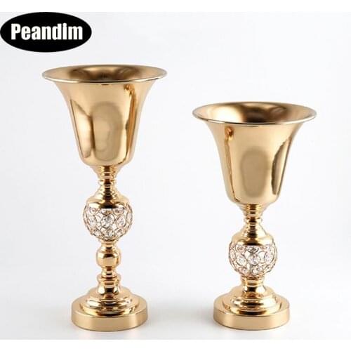 PEANDIM Gold Flower Vase Romantic Crystal Candle Holder Wedding Candlestick Home Candle Stand 35cm & 43cm Tall Flower Holders