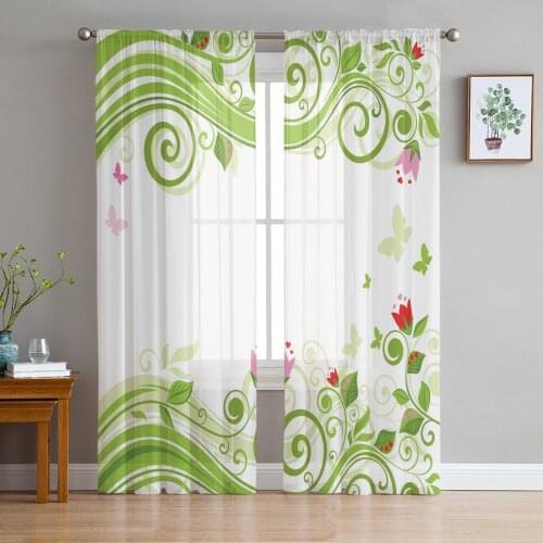 Luxury Tulle Curtains Flower Flower Vine Colorful Living Room Kitchen Chiffon Curtain Youth Bedroom Sheer Floor Valance Curtain