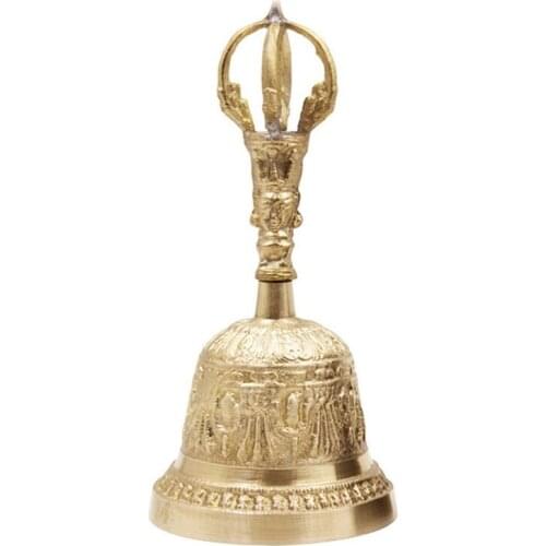 Handmade FengShui Hand Bell Tea Meditation Alarm Prayer Lucky Service Desktop Tibetan Buddhist Loud Call Dinner Brass Portable B