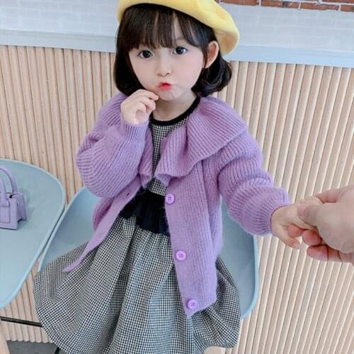 Girls Sweater Kids Babys Coat Outwear 2021 Violet Thicken Warm Winter Autumn Knitting Tops Pure Cotton Cardigan Childrens Clot