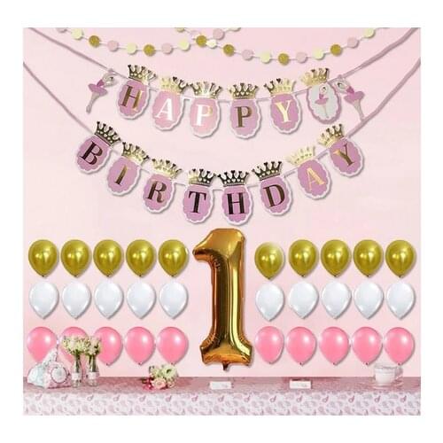 Dancing Girl Children 1-year-old Birthday Party Decorations Set Paper Ball Dance Girl 1st Happy Birthday Paper Banner For Girl