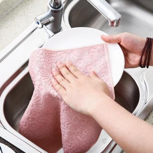 Flower Printing Rag Dishcloth for Cleaning Tableware Bowl Plate Oil Free Scouring Pad Household Kitchen Towels Wiping Cloth