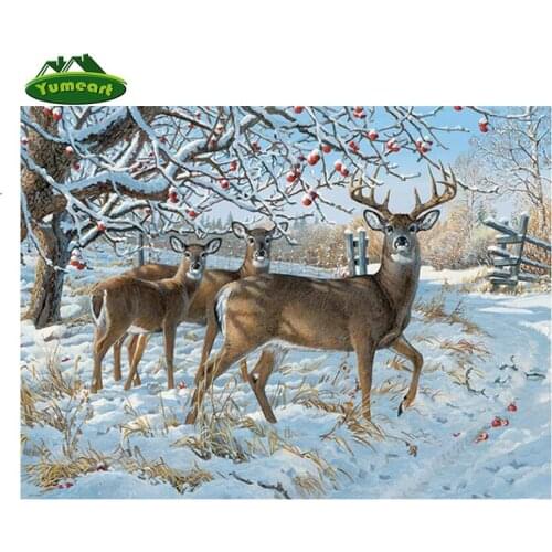 YUMEART 5D DIY Diamond Embroidery Winter Deer Cross Stitch Rhinestone Pasted Paintings Wall Sticker Home Decoration