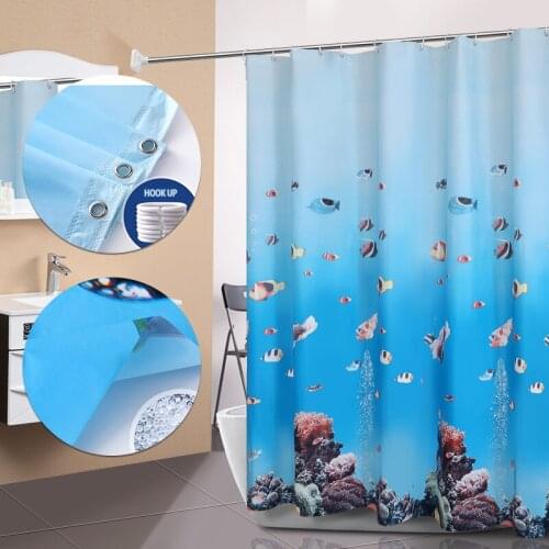 Cartoon Fish Pattern Shower Curtain PEVA Waterproof Bathroom Curtains With Hooks Modern Mildew Proof Bathtub Partition Curtain