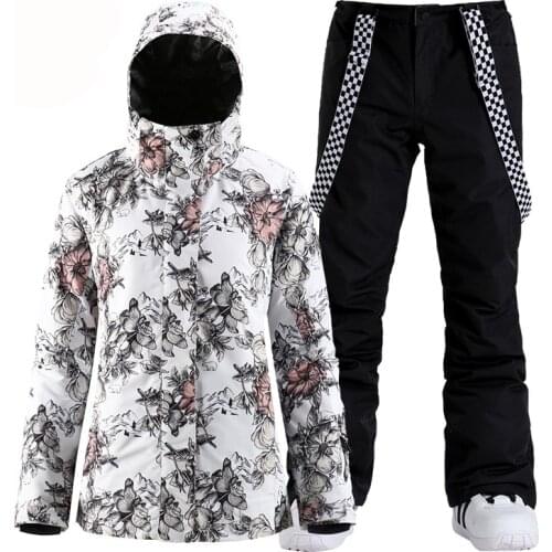 SMN Womens Snow Suit Outdoor Sports Costumes 10k Waterproof Windproof Wear Snowboarding Sets Ski Jackets + Strap Pants Girls