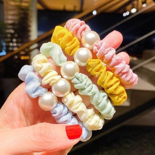 100Pcs/Lot Korea New Pearl Scrunchies Hair Ties INS Small Elastic Rubber Bands Solid Color Headwear Hair Accessories Wholesale