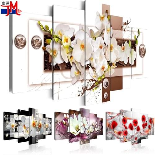 5PCS/Set Red Poppy White Flower Art diamond Painting Wall Picture Orchid Embroidery Diamond Mosaic Choose Color And Size Beaded