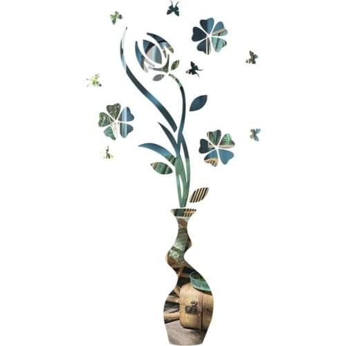 3D Acrylic Wall Sticker Flower and Vase Mirror Sticker Eco-friendly Wall Decals for Bedroom Living Room Bathroom Decoration