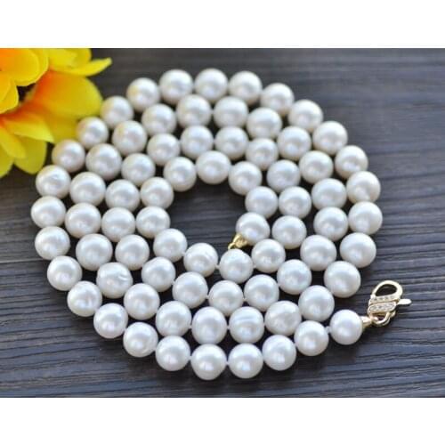 P7457 17"-50" 12mm White Round Freshwater Pearl Necklace CZ