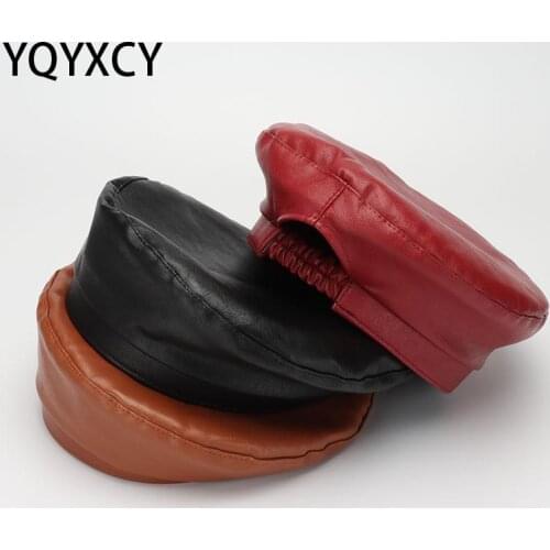 YQYXC Leather Beret Women Black Pu Leather Flat Cap Hat Letters Female Beret Painter Cap Ladies Boina Feminina Winter Hats