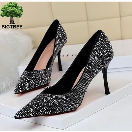 BIGTREE Women Shoes High Heels Sexy Rhinestone Banquet Pumps Women Brand Shoes 2020 heels Women Basic Pump Wedding Shoes