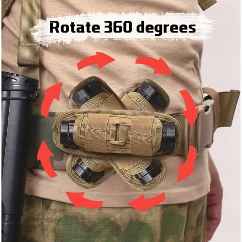 Molle Tactical Flashlight Pouch Holder 360 Degrees Rotatable Belt Clip Outdoor Sports Camping Hunting Torch Case Light Holster