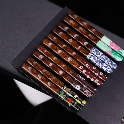 Handmade Wooden Chopsticks Chinese Style Elegant Sakura Retro Reusable Non-Slip Tableware Gift Set Home Kitchen Accessories