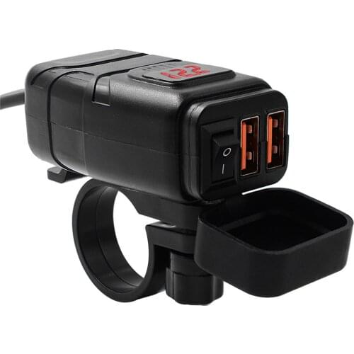 Dual USB Port 12V Waterproof Motorbike Motorcycle Handlebar QC3.0 Charger Adapter Power Supply SAE To USB LED Voltmeter Socket
