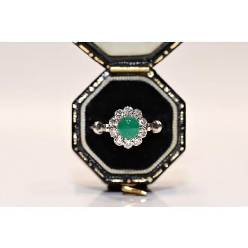 Perfect Old Vintage 18k White Gold Natural Diamond And Emerald Decorated Pretty Ring