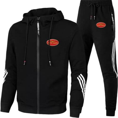 Spring Autumn 2021 New Mens Moto Guzzi Logo Printing 2 Pieces Sets Tracksuit Hooded Sweatshirt+Sweatpants Hoodie Suit Clothes