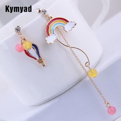 Kymyad Earrings 2019 Gold Color Enamel Long Earrings Parachute Rainbow Asymmetric Statement Earrings For Women Pendientes