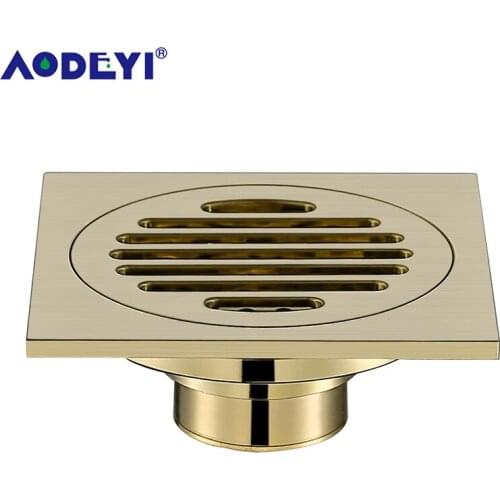 Brass Shower Drains Square Bath Drains Strainer Hair Antique Brushed Gold Bathroom Floor Drain Waste Grate Drain