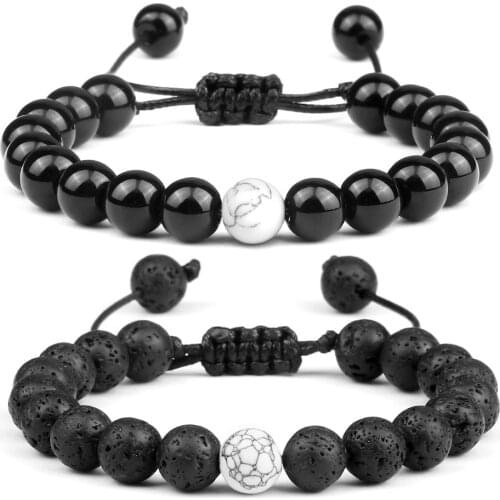 Hot Beaded Bracelet Men Natural Obsidian Black Onyx Lava Stone Bracelets Handmade for Women Yoga Couple Hand Jewelry Wristband