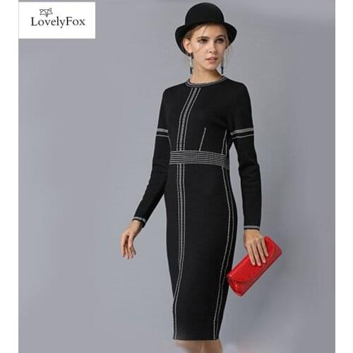 LovelyFox Female Sweaters Wild Black Dress Long-sleeved Base Knit Dress Bodysuit Women Clothing Autumn winter sweater