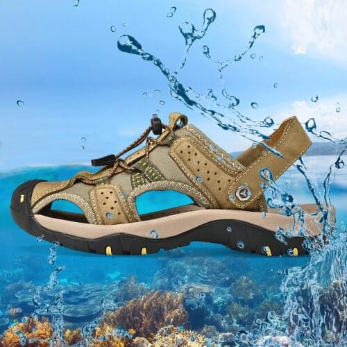 New 2019 Summer Genuine Leather Outdoor Shoes Men Sandals Casual Classic Water Walking Beach Sandalias Sandal Mens Big Size