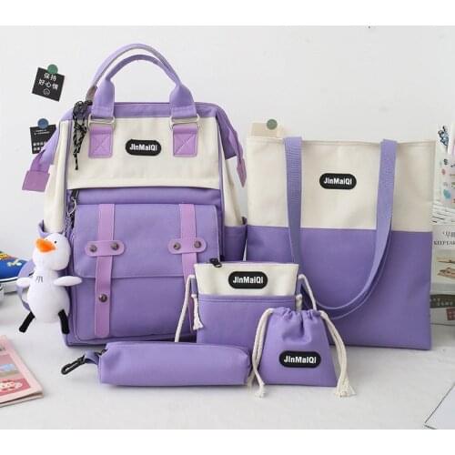 5 Piece Set High School Bag for Teenage Girls 2021 Canvas Travel Backpack Women Bookbags Teen Student School bags Bolsas Escolar