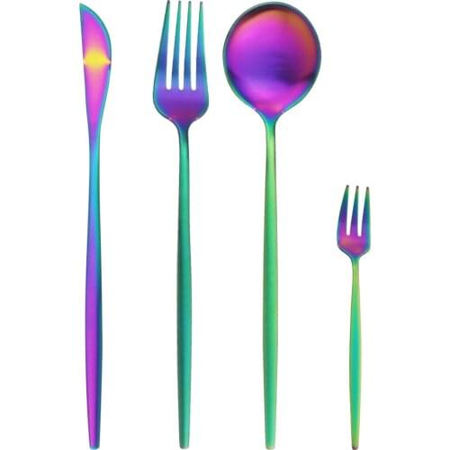 Rainbow Dinnerware Matte Stainless Steel Cutlery Set Dinner Knife Cake Fork Tablespoon Silverware Kitchen Outdoor Tableware Set