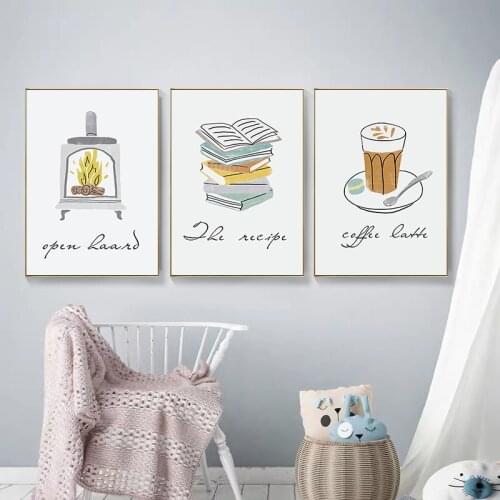 Wall Art Canvas Paintings Cat Coffee Cup Pot Spoon Nordic Printed Posters Pictures For Living Room Kitchen Home Decor Unframed