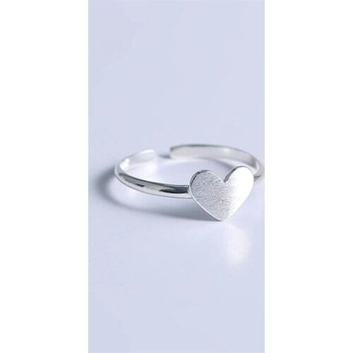 New Simple Temperament Small Fresh Love 925 Sterling Silver Not Allergic Sweer Brushed Heart Shaped Opening Rings SR455