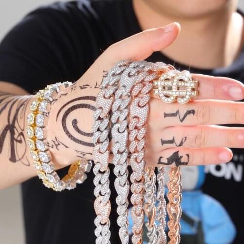 GUCY 16mm and 20mmMiami New Box Clasp Cuban Link Chain Multicolor Necklace Iced Out Cubic Zirconia Bling Hip Hop for Men Jewelry