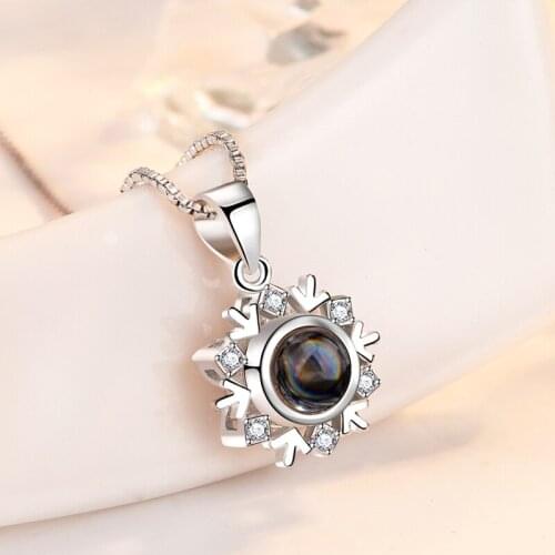 KOFSAC Christmas Gift 2021 New 100 languages I love you Projection Pendant Necklaces 925 Sterling Silver Snowflake Necklace