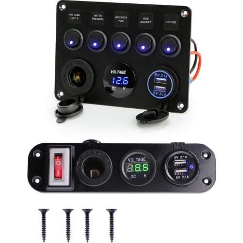 5/6 Gang Car Switch Panel 3/4 Hole 12V Outlet Socket Switches With LED Voltmeter Dual USB Power Adapter Charger For Boat Marine
