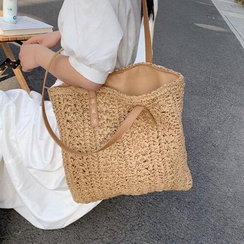 Casual Hollow Large Capacity Straw Women Shoulder Bags Rattan Handbags Wicker Woven Summer Beach Big Tote Lady Bali Purses 2021