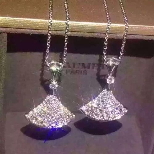 Original Quality Micro Inlay Shiny Zircon Scalloped Skirt Pendants Necklaces for Women Luxury Brand Korean Trendy Jewelry Z172