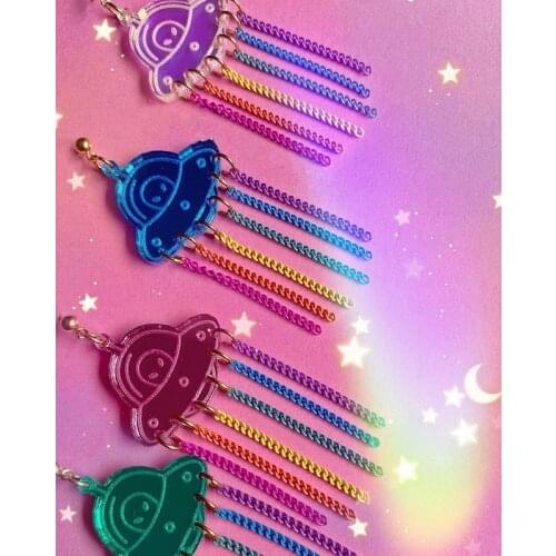 UFO Earrings, Acrylic Earrings,Alien Earrings, Statement Ear Studs