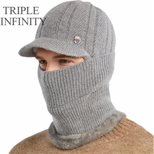 TRIPLE INFINITY Fashion Winter Hat For Men Ear Protection Windproof Comfortable Male Cold Weather Warm Set Riding Knitted Hat