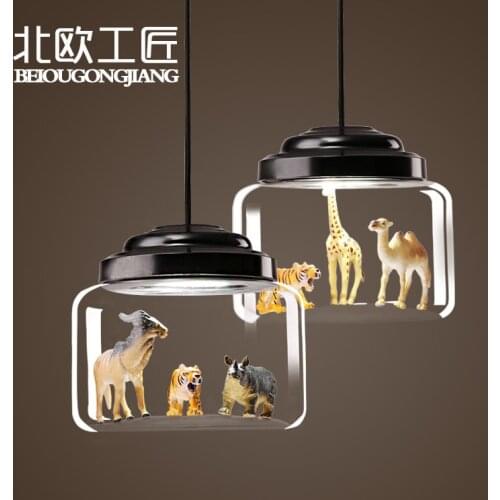 Nordic childrens room animal tiger model glass lampshade pendant light dining room living room cafe bar bedroom