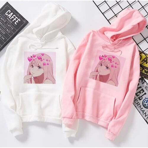 Hooded Sweatshirt Japanese Anime Print Kawaii pink Sweatshirt Harajuku Oversize Loose Casual Punk Style Womens Hooded Sweatshirt