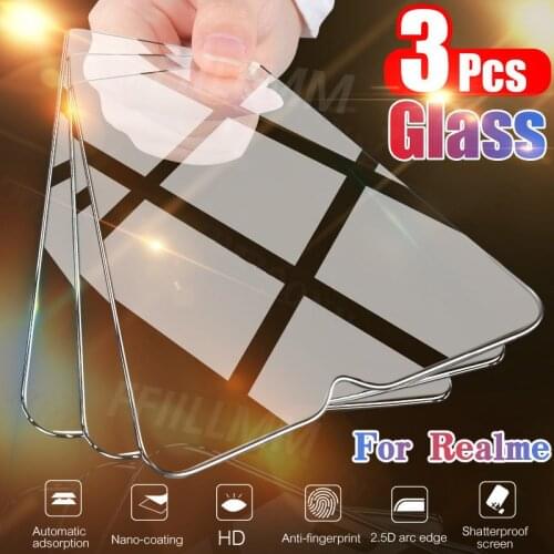 3Pcs/lot Full Cover Protective Glass For Realme C20 C15 C12 C11 V3 Q2i Q XT X3 X2 HD Tempered Glass For Realme 7i 6i 5i Narzo 20