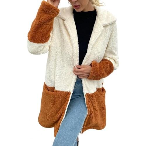 Winter Women Jackets Long Sleeve Open Front Coat Double-Sided Velvet Matching Color Lapel Pockets Women Coat Outerwear