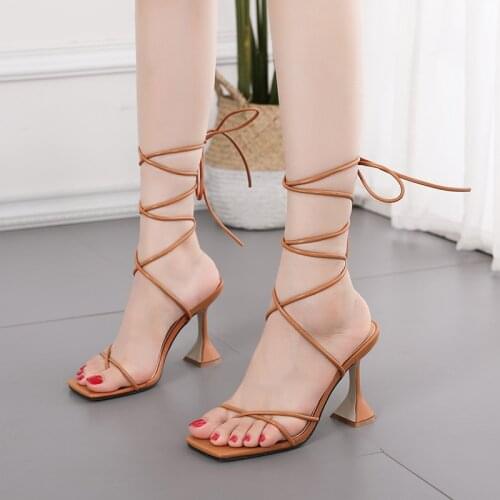 2021 New Women shoes gladiator sandals 11cm high heels sandals summer party dress shoes cross strap lace-up pumps size 41 42